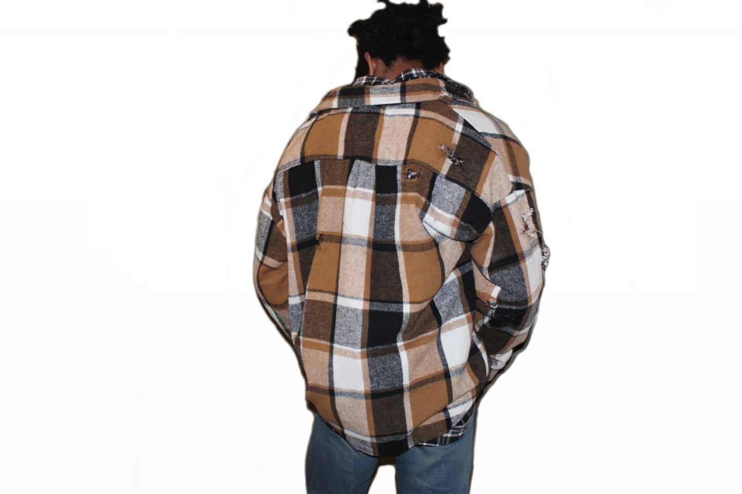 Brown/Black Distressed Double Exposed Plaid Shirt
