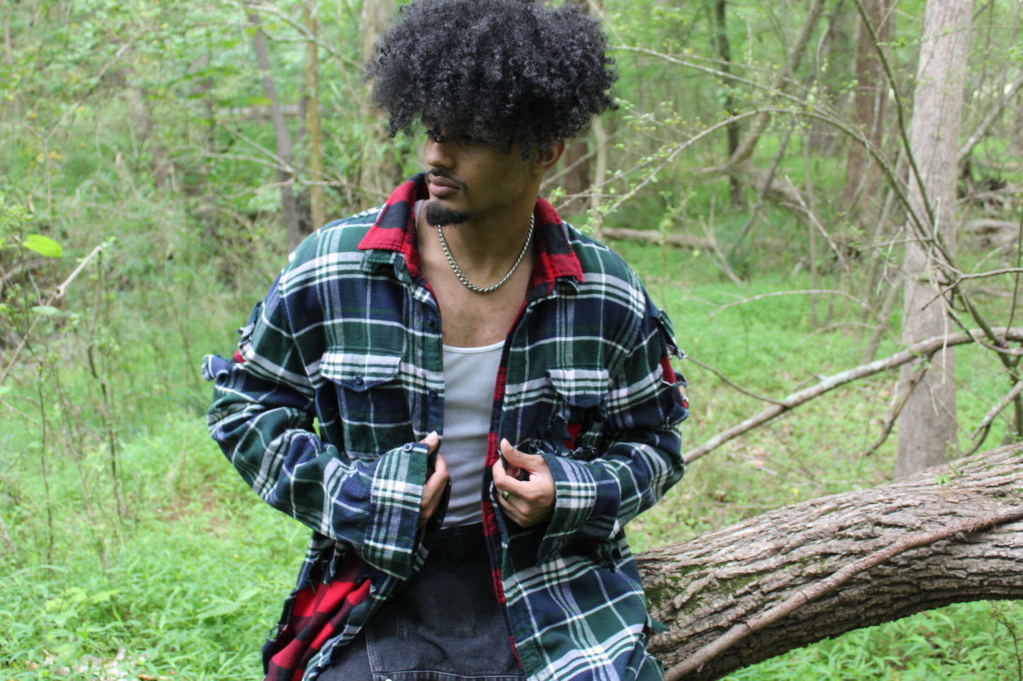 Green/Red Distressed Double Exposed Plaid Shirt