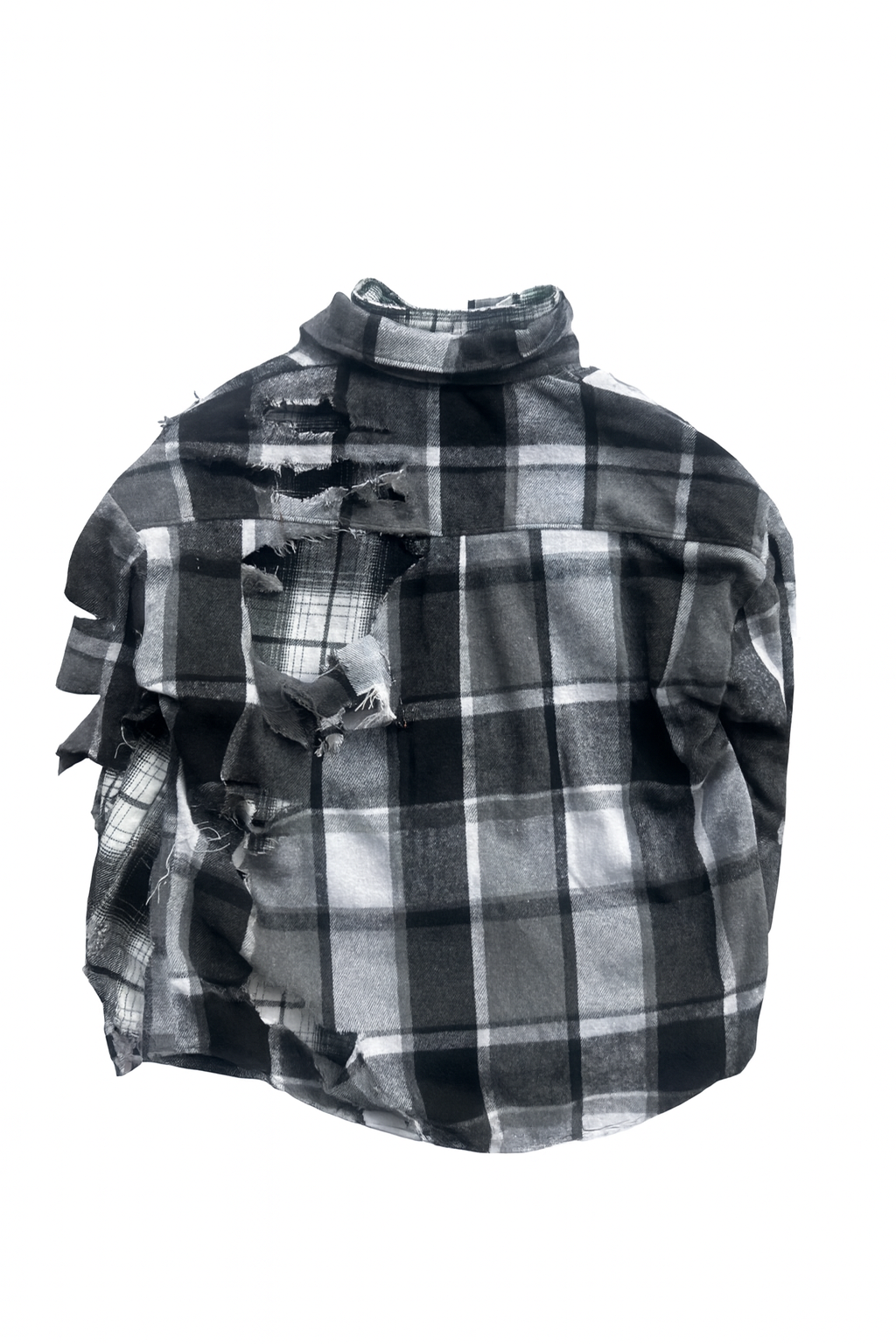 Black/White Distressed Double Exposed Plaid Shirt