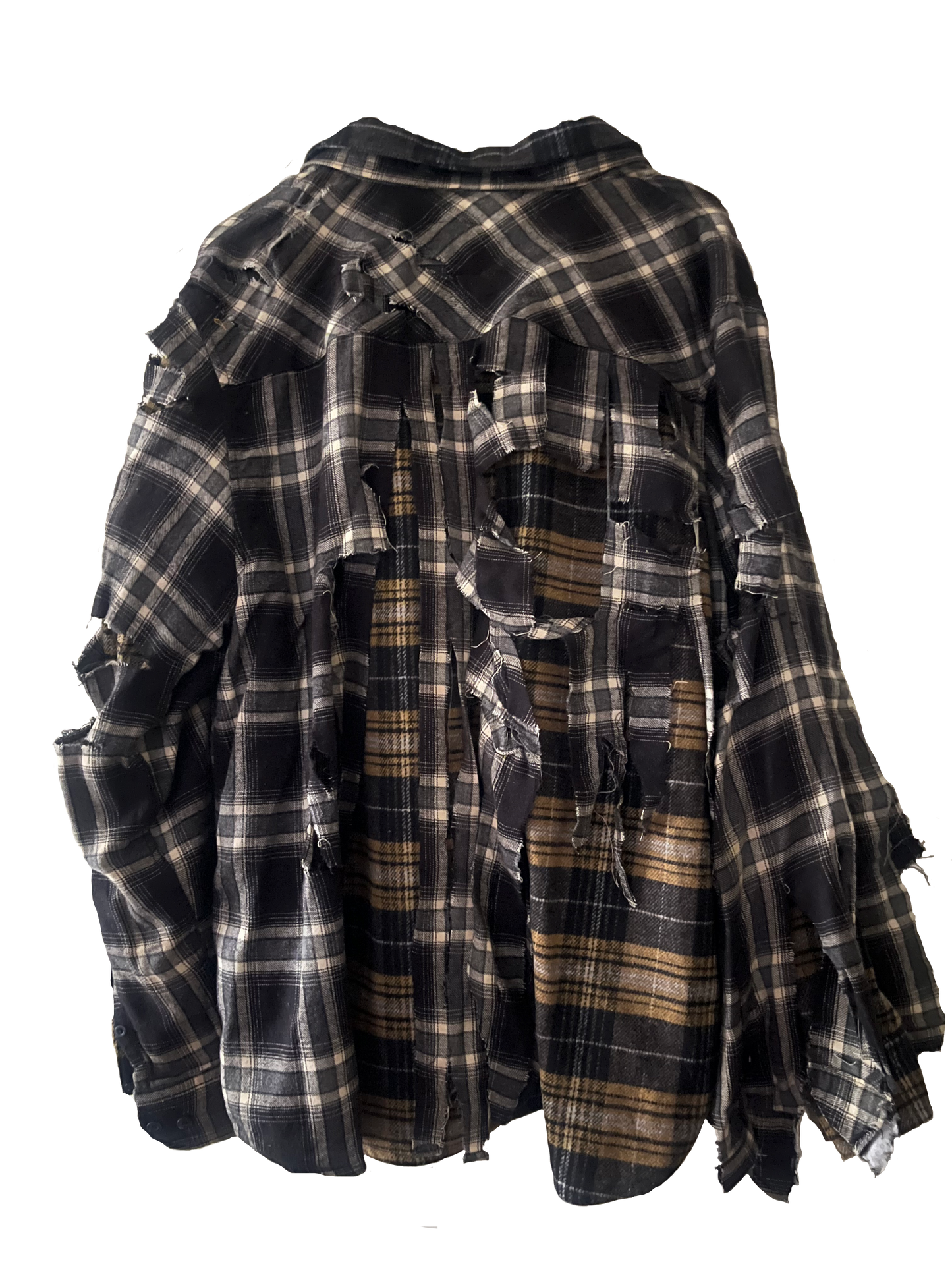 Black/Yellow Distressed Double Exposed Plaid Shirt
