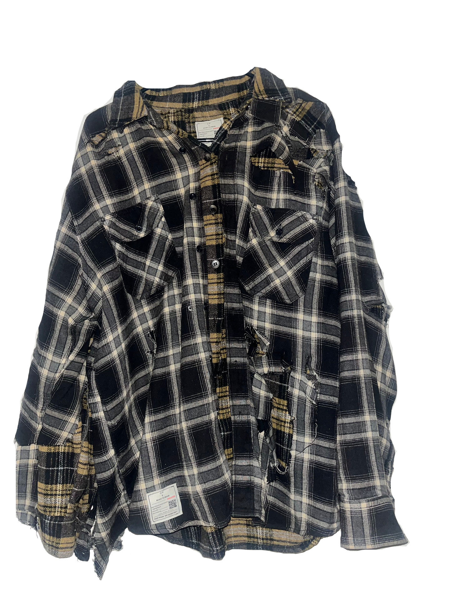 Black/Yellow Distressed Double Exposed Plaid Shirt