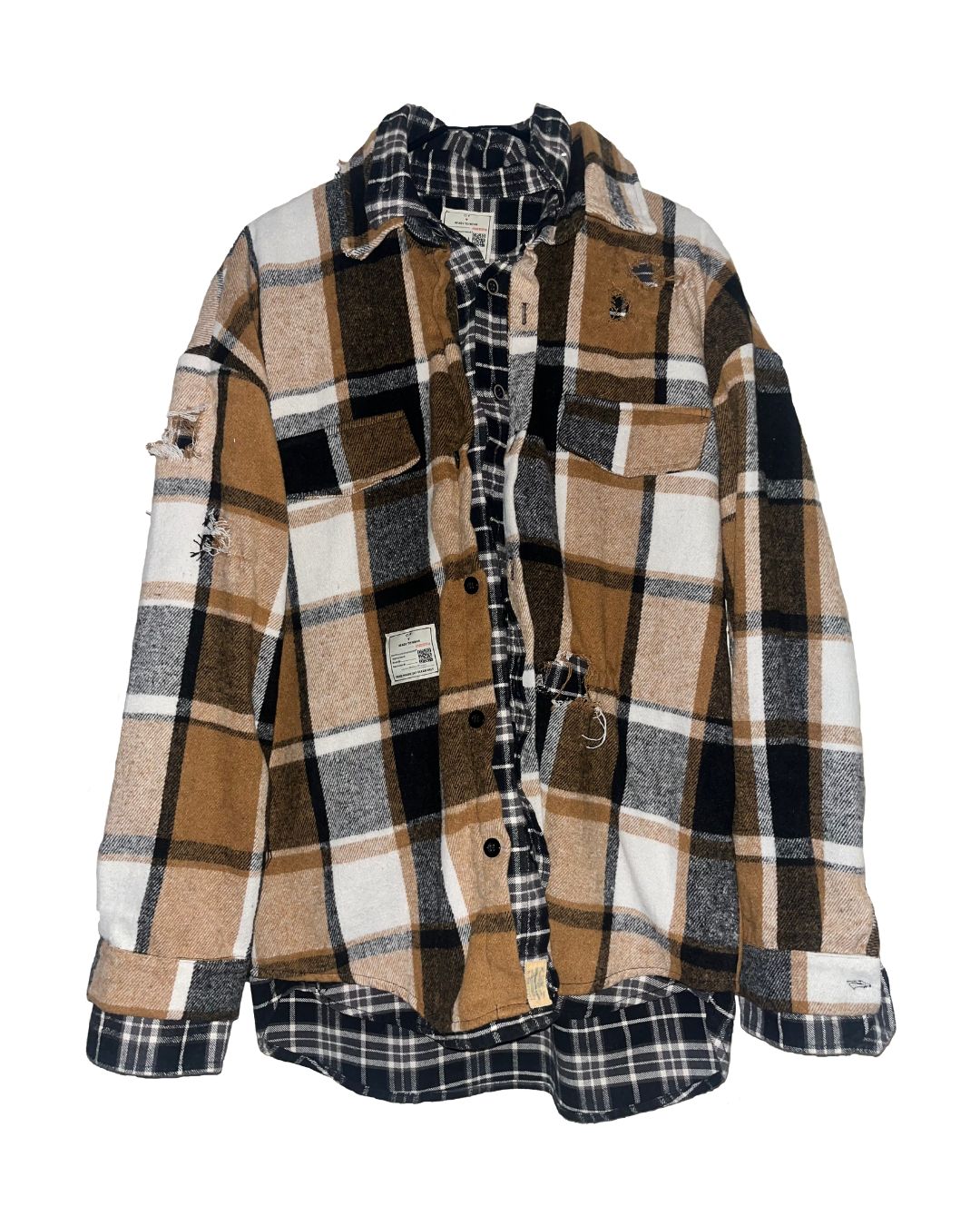 Brown/Black Distressed Double Exposed Plaid Shirt
