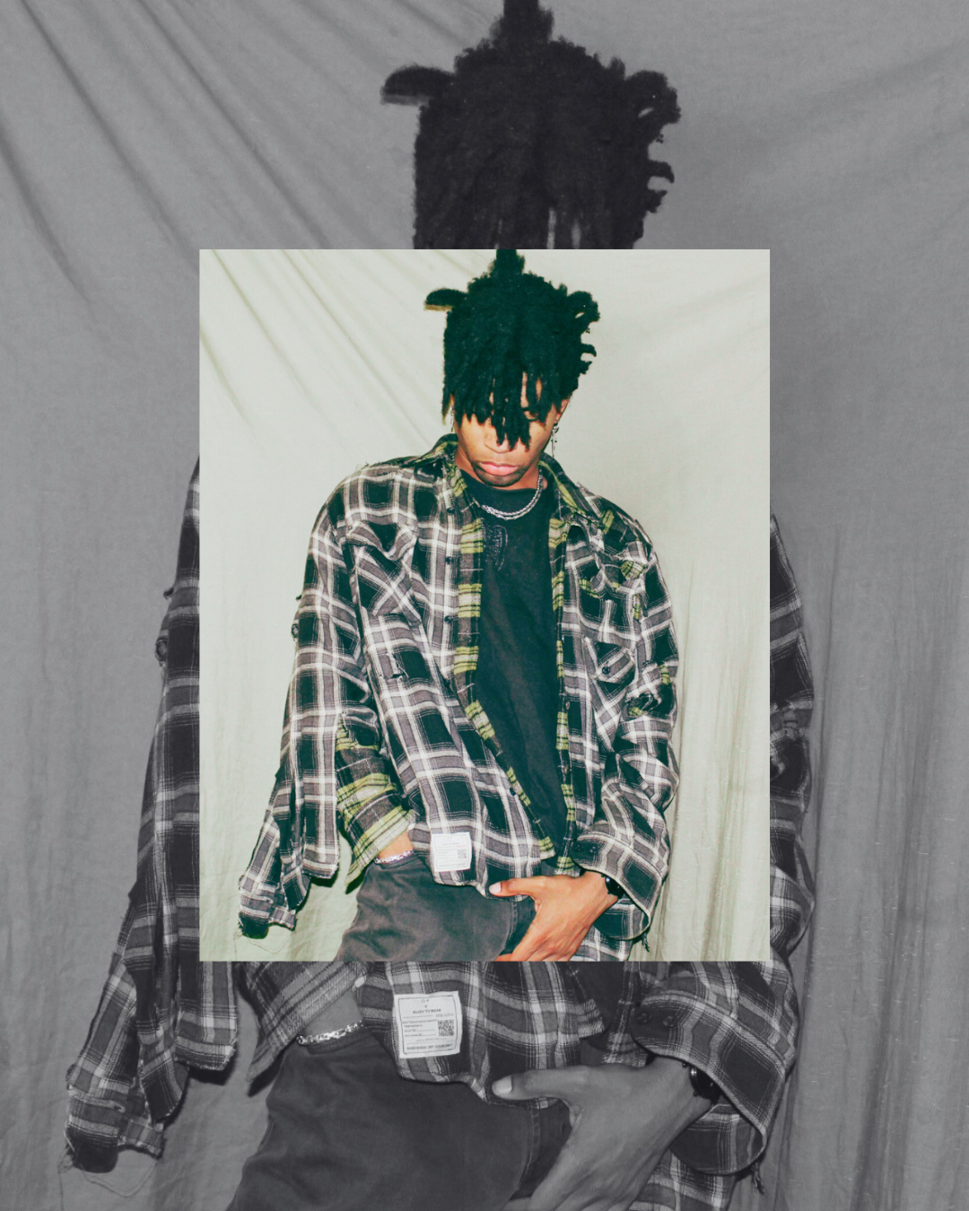 Black/Yellow Distressed Double Exposed Plaid Shirt