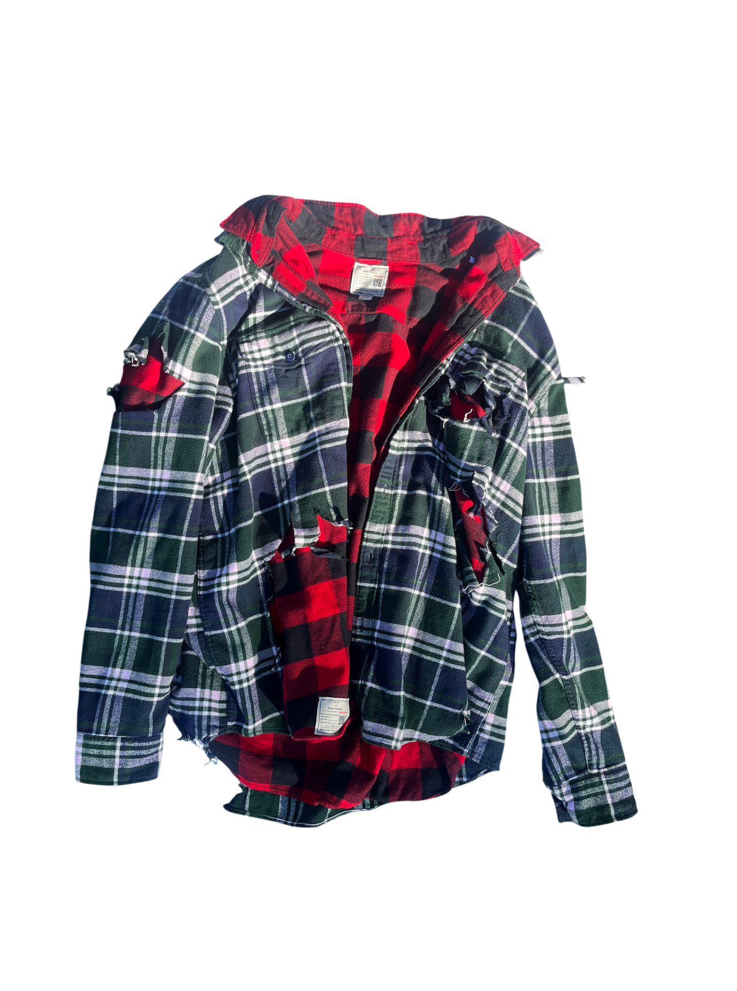 Green/Red Distressed Double Exposed Plaid Shirt